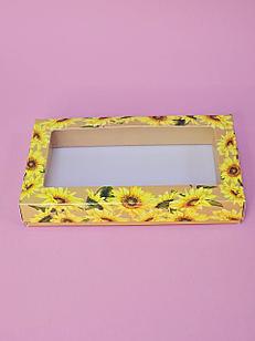 Коробка внешний размер 20*12*3 крышка с окном + дно,желтая(18*10*3)внутренний размер