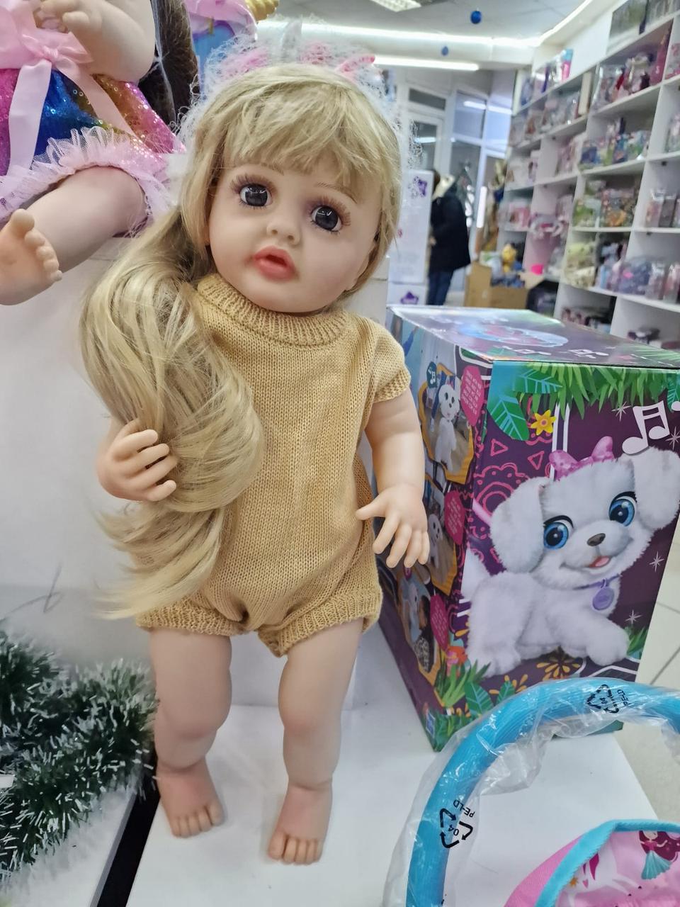 Кукла реборн Baby Born говорящая в бежевом слипе,светлые волосы,аксессуары в комплекте, руки и ноги подвижные