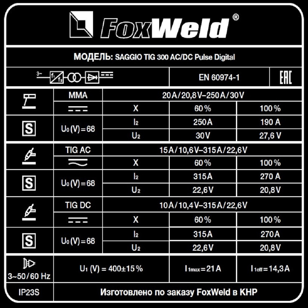 Аппарат аргонодуговой сварки FoxWeld SAGGIO TIG 300 AC/DC Pulse Digital - фото 6 - id-p114078420