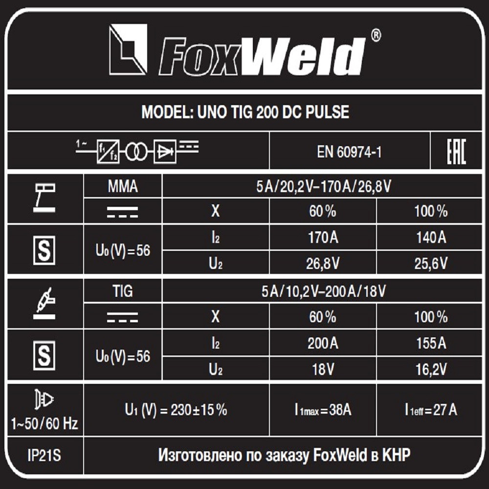 Аппарат аргонодуговой сварки FoxWeld UNO TIG 200 DC PULSE - фото 2 - id-p114167579