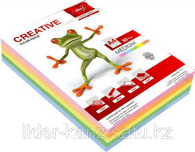 Бумага цветная "Creative" A4, 80 г/м², 100 л, 5 цветов, медиум KRIS