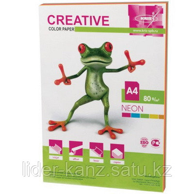 Бумага цветная "Creative", A4, 80гр, 100л, 5цветов, неоновые тона KRIS