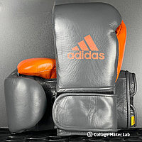 Боксерские перчатки Adidas ( натуральная кожа ) цвет серый/оранжевый 10 oz