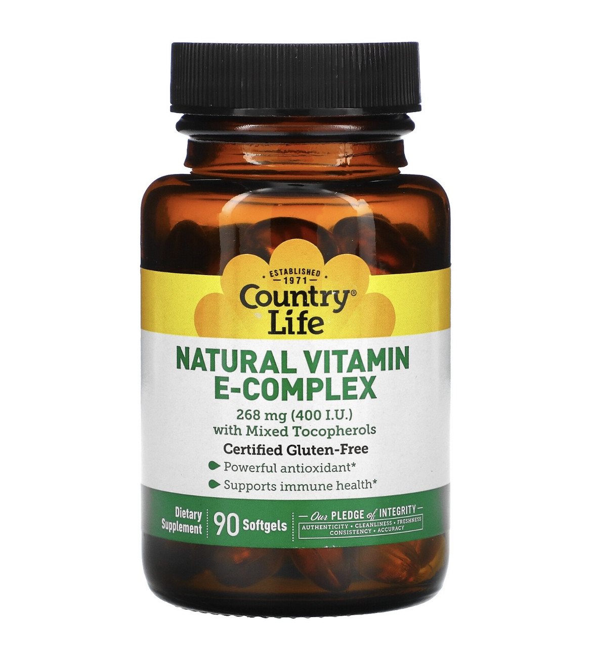 Country life комплекс натуральных витаминов группы Е со смешанными токоферолами, 268мг, 90 кап - фото 1 - id-p114193317