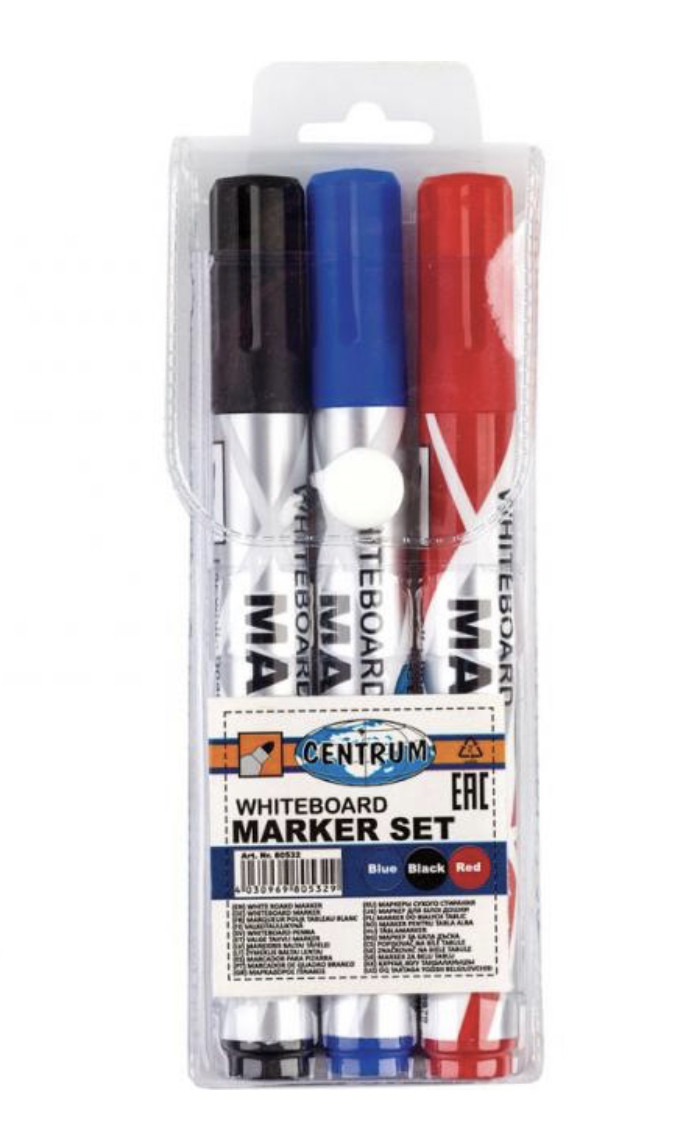 Набор маркеров для доски, круглый стержень 2-5 мм, 3 цвета, Centrum