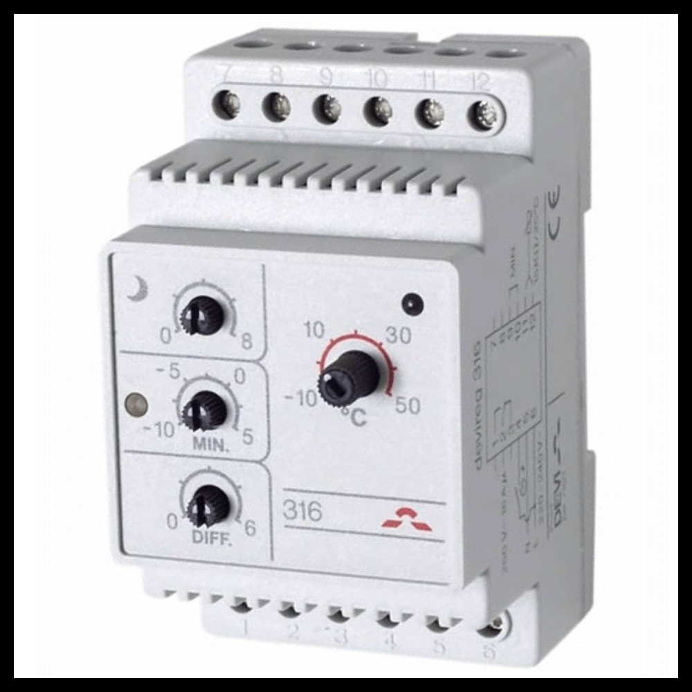 Терморегулятор DEVIreg 316 для систем антиобледенения и снеготаяния (16A, -10С-+50C, на DIN шину, с датчиком) - фото 1 - id-p106113050
