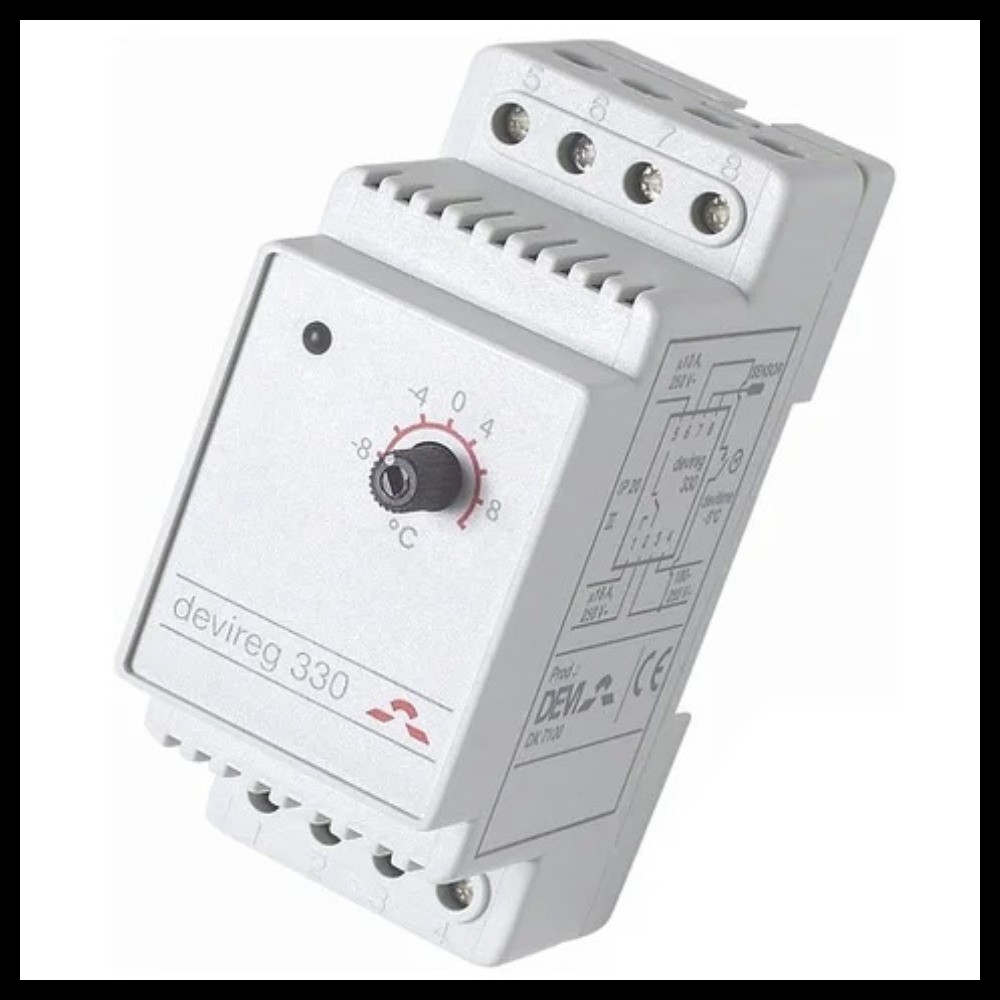 Терморегулятор DEVIreg 330 для систем антиобледенения и снеготаяния (16A, -10С-+10C, на DIN шину, с датчиком)