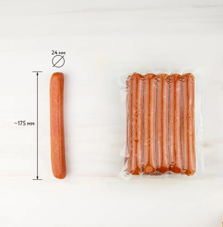 Сосиски для хот-догов из говядины с/м в/у 9 кг/кор (75 г х 10 шт х12 уп) - фото 2 - id-p112911596