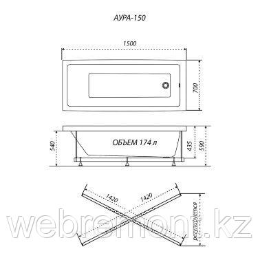 Акриловая ванна Тритон Аура 150х70 см. с ножками. Triton. Россия - фото 6 - id-p114244285