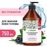 Натуральный бессульфатный шампунь Synergetic "Балансирующий для мягкого очищения жирной кожи головы", 750 мл