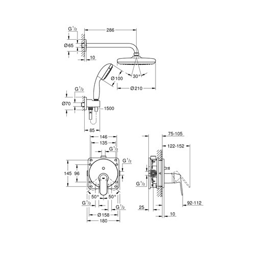 Душевая система, встраиваемая, верхний душ Tempesta 210, хром Grohe Eurosmart Cosmopolitan 25219001 - фото 2 - id-p114280666