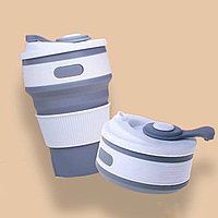 Складной стаканчик с манжетом силиконовый 350 мл. серый