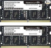 Оперативная память для ноутбука 64Gb Kit (2x32Gb) 3200MHz DDR4 Team Group ELITE SO-DIMM PC4-25600 CL22