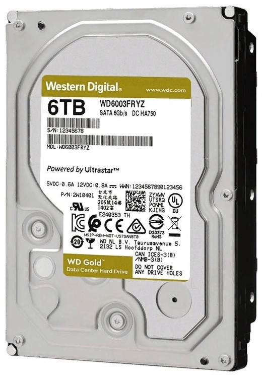 Корпоративный жесткий диск HDD 6Tb Western Digital GOLD WD6003FRYZ - фото 1 - id-p114330012