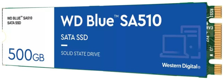 Твердотельный накопитель 500GB SSD WD BLUE SA510 M.2 2280 SATA R560Mb/s W510M/s MTBF 1,5 млн. часов - фото 1 - id-p114341731