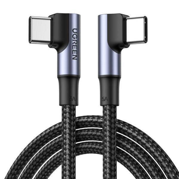 Кабель UGREEN Angled USB-C M/M Cable Aluminium Shell with Braided 2m (Black) - фото 1 - id-p114341829