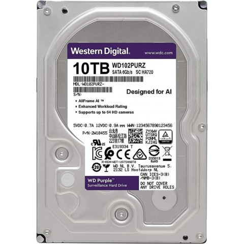 Жесткий диск для видеонаблюдения HDD 10Tb Western Digital Purple SATA3 256Mb 7200rpm 3,5" WD101PURP - фото 1 - id-p114350690