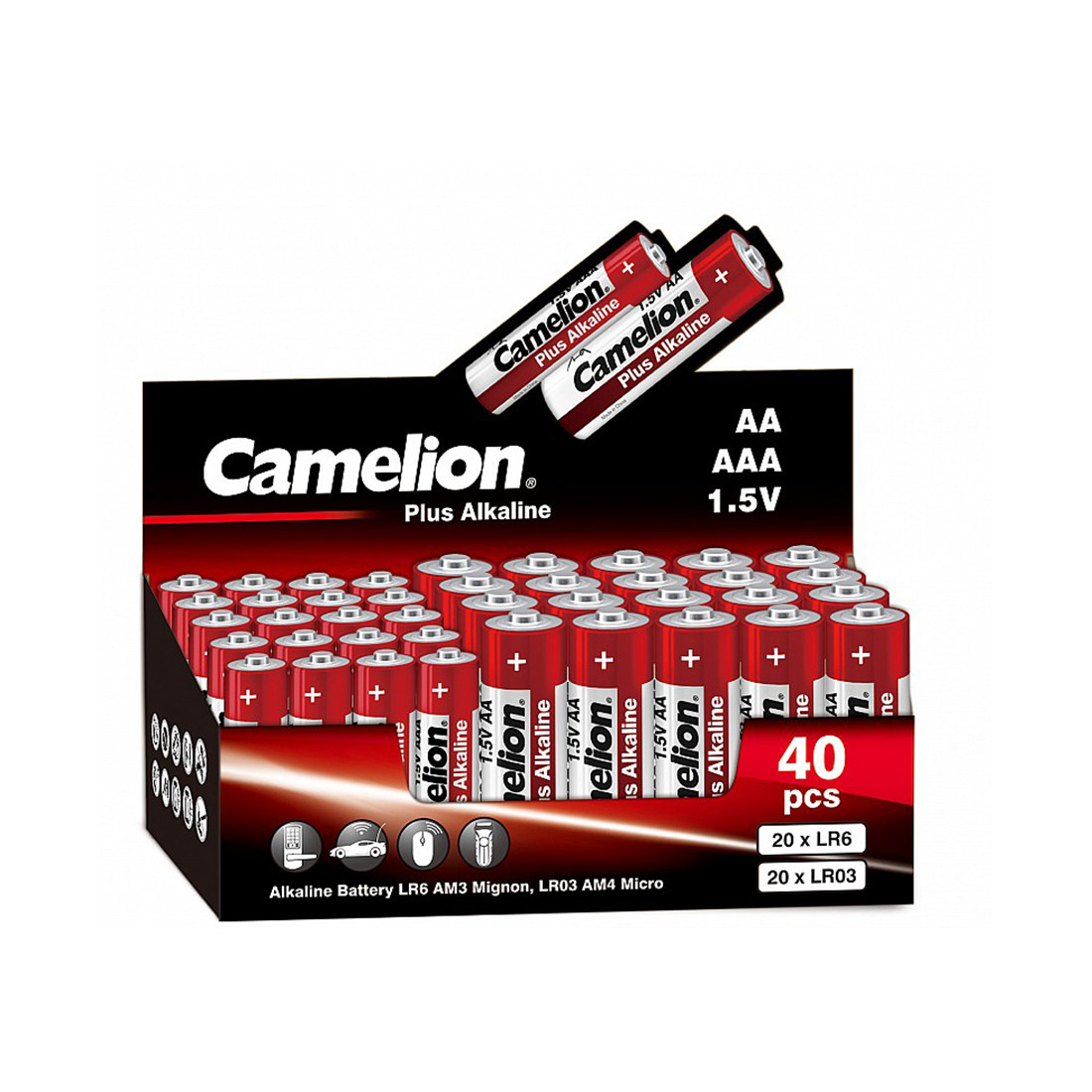 Батарейка CAMELION Plus Alkaline 20LR6+20LR03-SP4-CB 40 шт. в упак. 2-017692 - фото 1 - id-p114352057