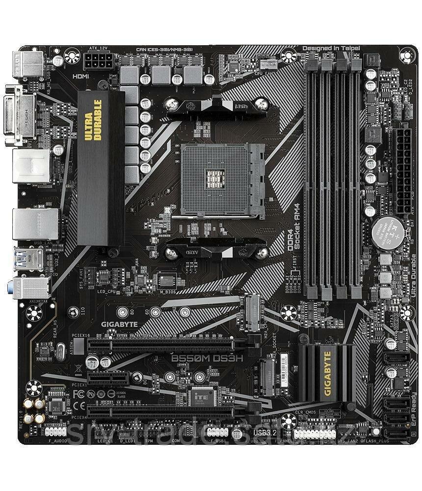 Материнская плата Gigabyte B550M DS3H, [AM4, AMD B550, 4xDDR 4, 2xM.2, 2xPCI-E x16, Micro-ATX] - фото 1 - id-p114362577