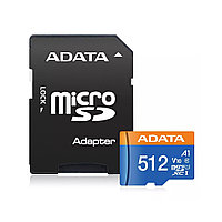 512 ГБ Карта памяти ADATA microSDXC (AUSDX512GUICL10A1-RA1) + адаптер синий