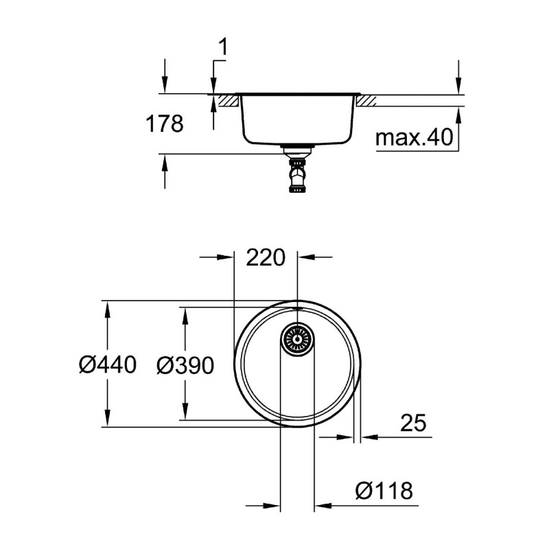 Мойка Grohe Sink 31720SD0 K200, круглая, нержавеющая сталь - фото 4 - id-p114380319