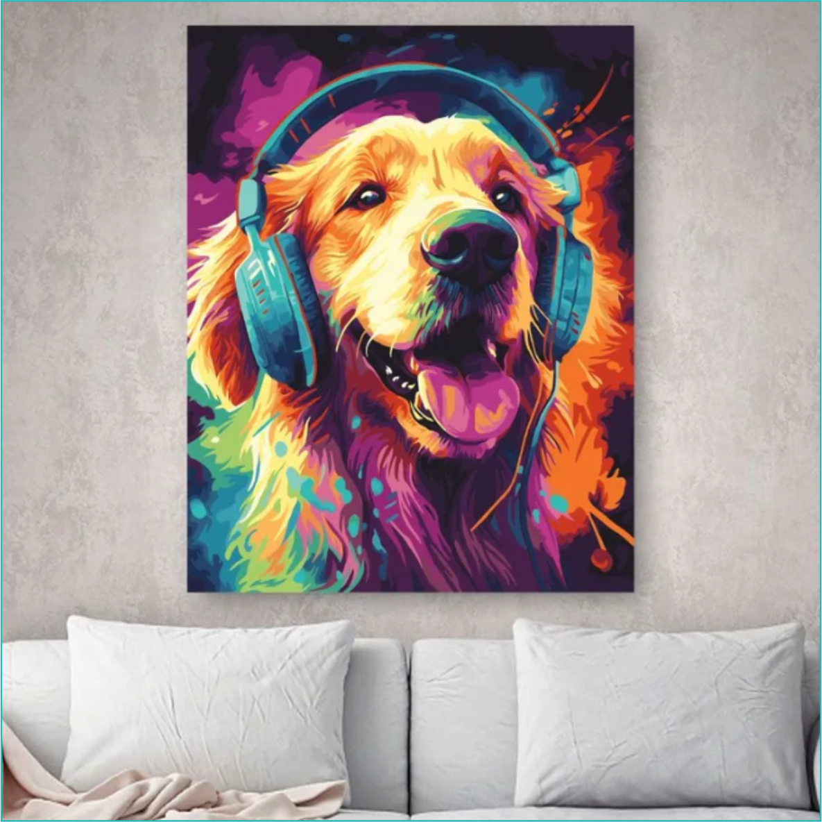 Картина по номерам "Радужный пес в наушниках - Яркость музыки" (40х50) - фото 2 - id-p114386223