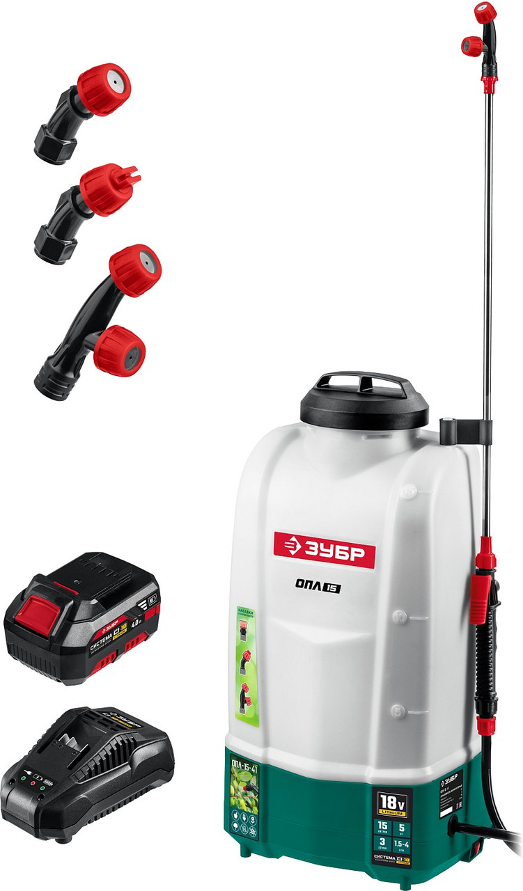 ЗУБР 15 л, 1 АКБ 4 А·ч, аккумуляторный опрыскиватель (ОПЛ-15-41), фото 1