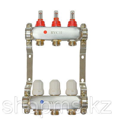 ТП Коллекторный блок НЕРЖ 1" (DN25) 3 x 3/4" (евроконус), с расходомерами RVC Pro, фото 2