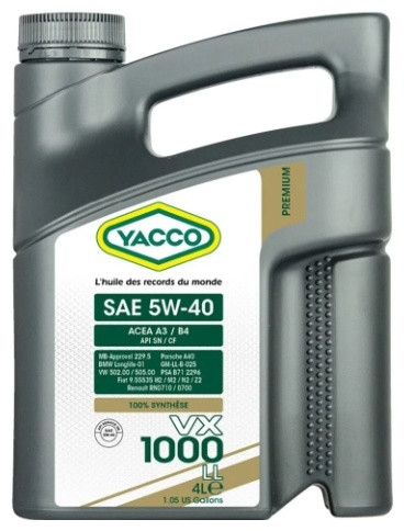 Yacco VX 1000 LL 5W40 4 л - фото 1 - id-p110805956