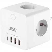 Сетевой адаптер (переходник) 2E 4XSchuko с защитой от импульcных скачков напряжения 3*USB-A 1*USB-