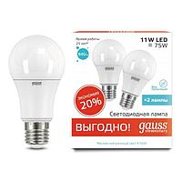 Лампа LED A60 11W E27 4100K 840Lm 2-лампы в упак ELEMENTARY /GAUSS/