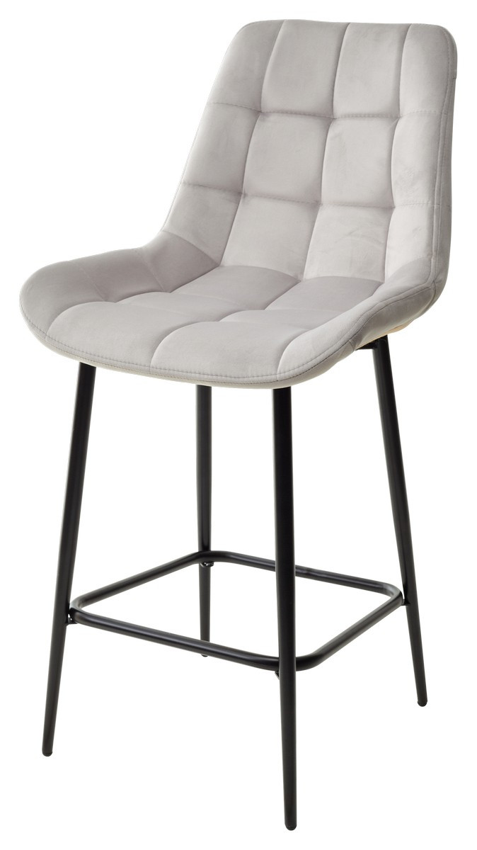 Полубарный стул ХОФМАН, цвет H-09 Светло-серый, велюр / черный каркас H=63cm М-City