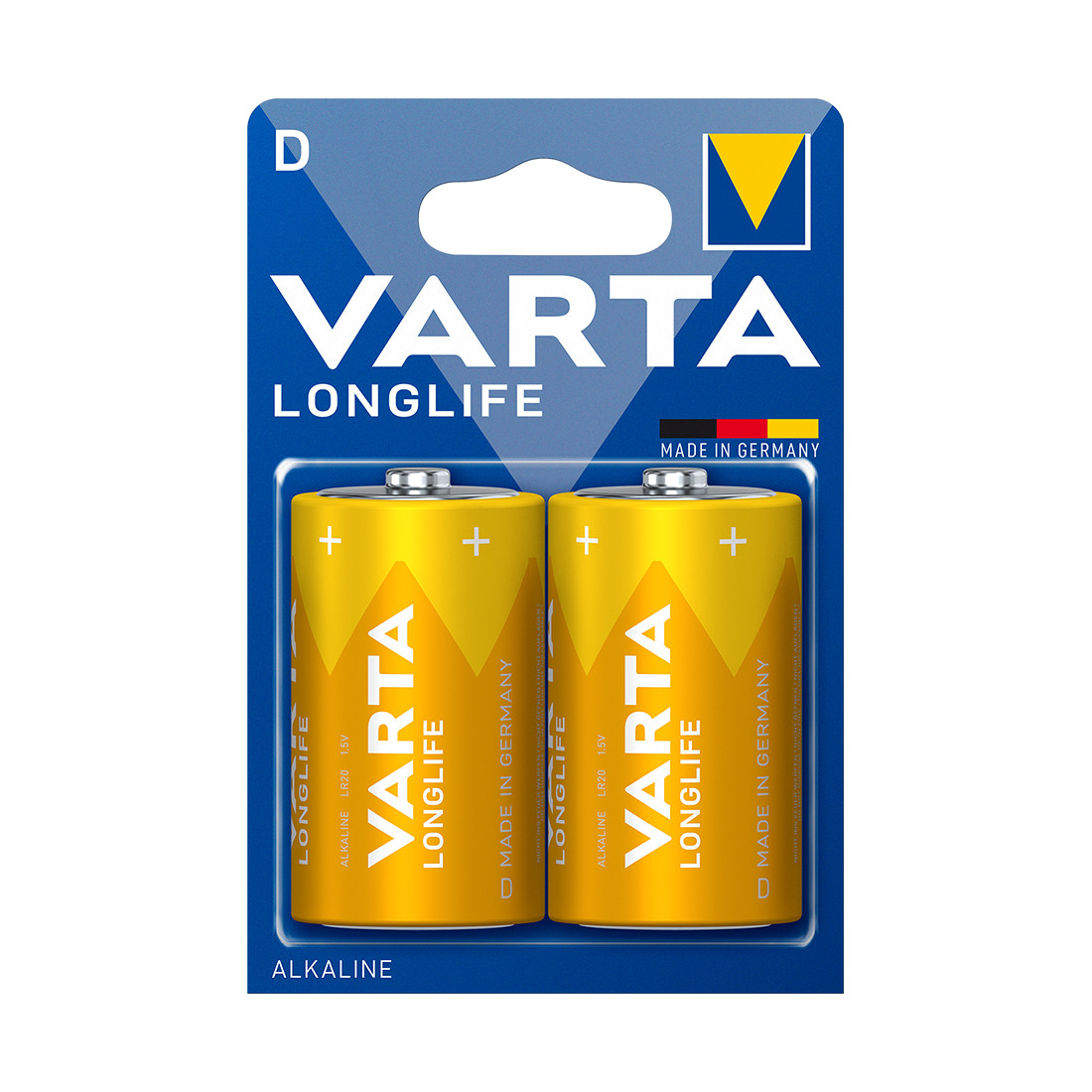 Батарейки алкалиновые VARTA Longlife Mono 1.5V - LR20/D, 2 шт. в блистере