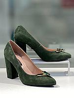 Женские туфли на устойчивом каблуке цвета хаки. Женская нарядная обувь. 36