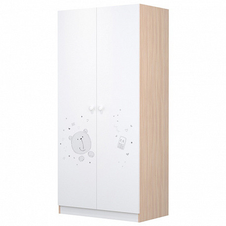 Шкаф 2-секц. Polini kids French 1230, Teddy, белый-дуб пастельный, фото 1