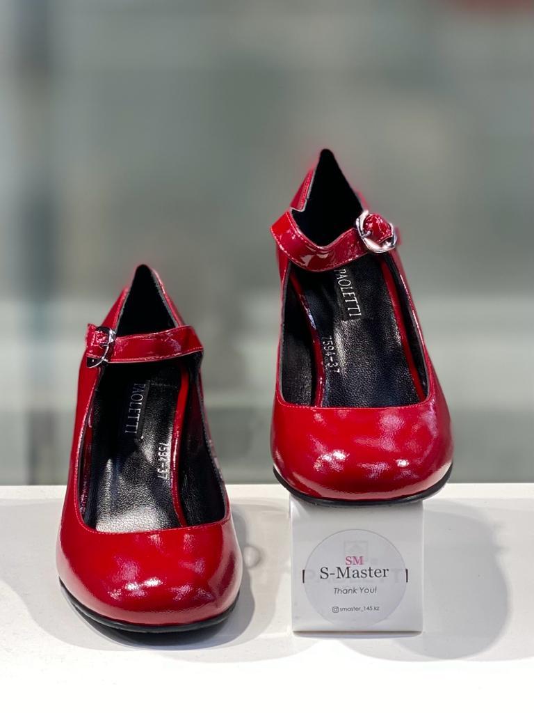 Туфли на устойчивом каблуке красного цвета. Стильная женская обувь в Алматы. - фото 4 - id-p114466207
