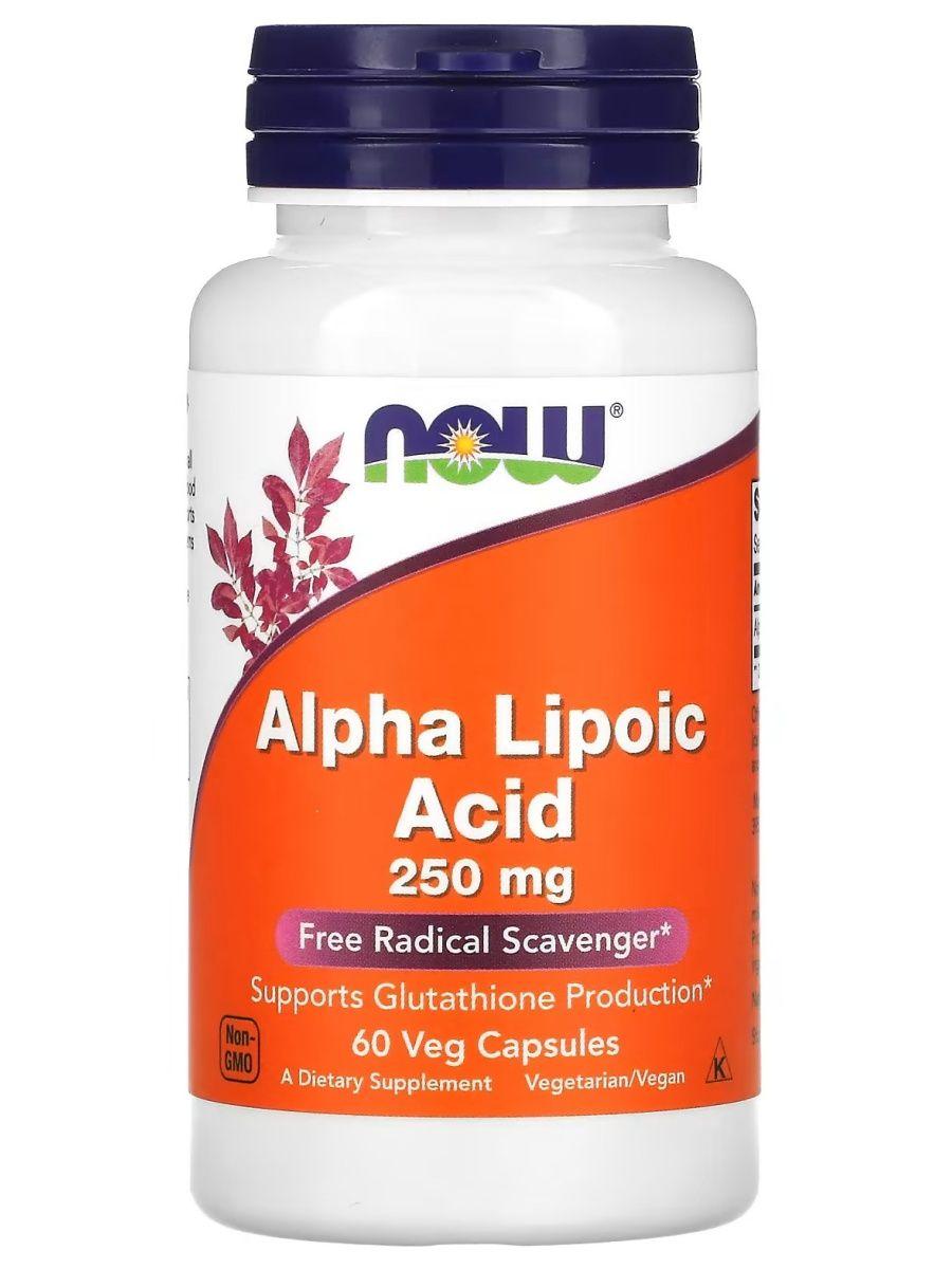 NOW, Альфа-липоевая кислота Alpha Lipoic Acid, 250мг, 60 капсул - фото 1 - id-p114468281
