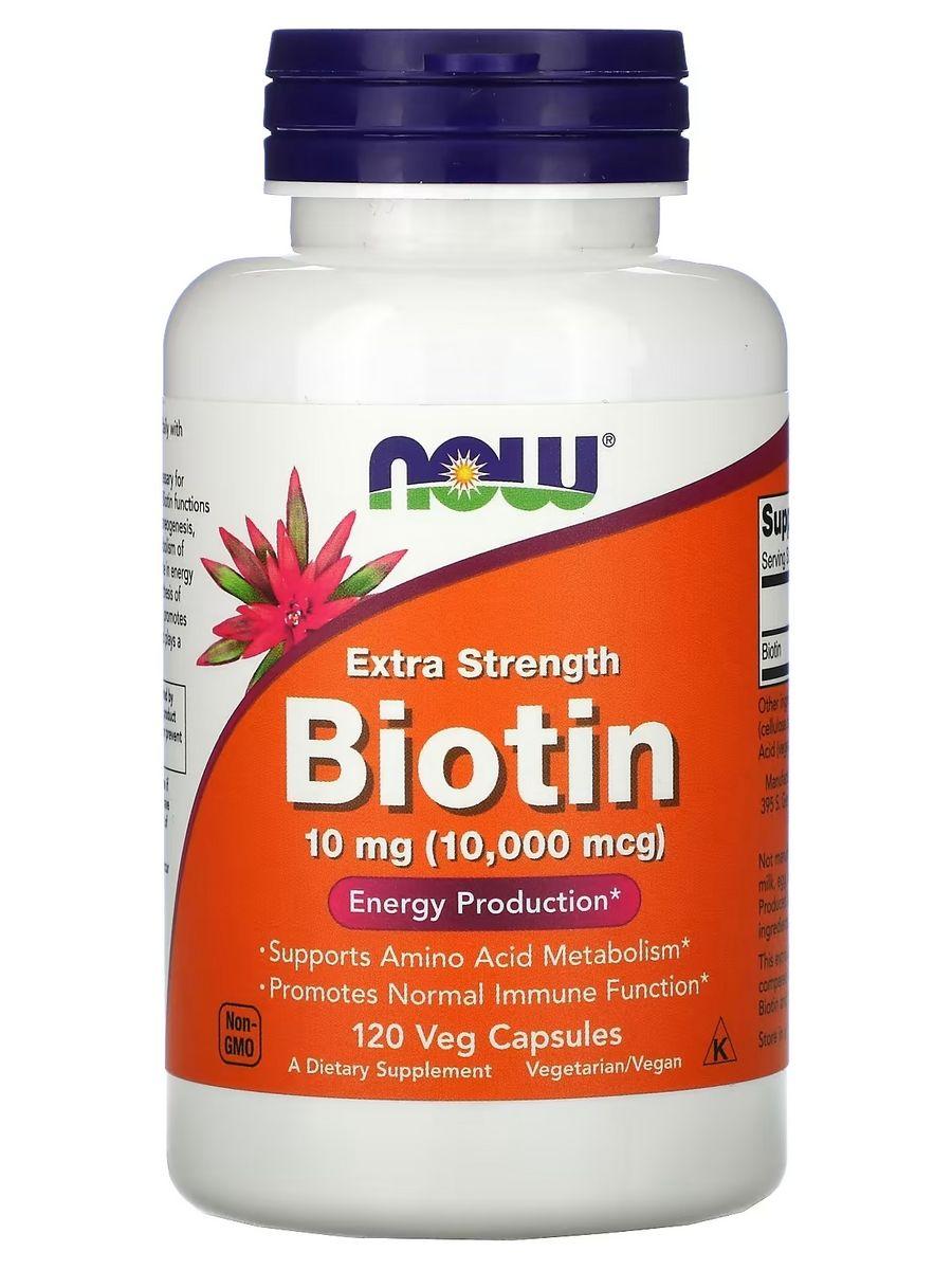 NOW Biotin Биотин 10 000 мкг для волос, 120 капсул - фото 1 - id-p114468282
