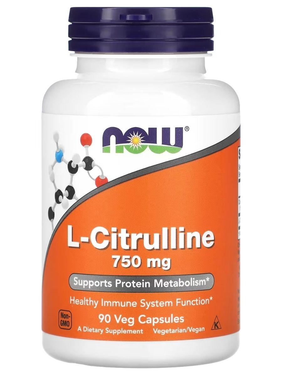 NOW, Цитруллин, L-Citrulline, 750 мг, 90 капсул - фото 1 - id-p114468294