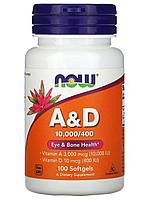 NOW, Витамин А и Д, Vitamin A&D, 10000 / 400 МЕ, 100 капсул