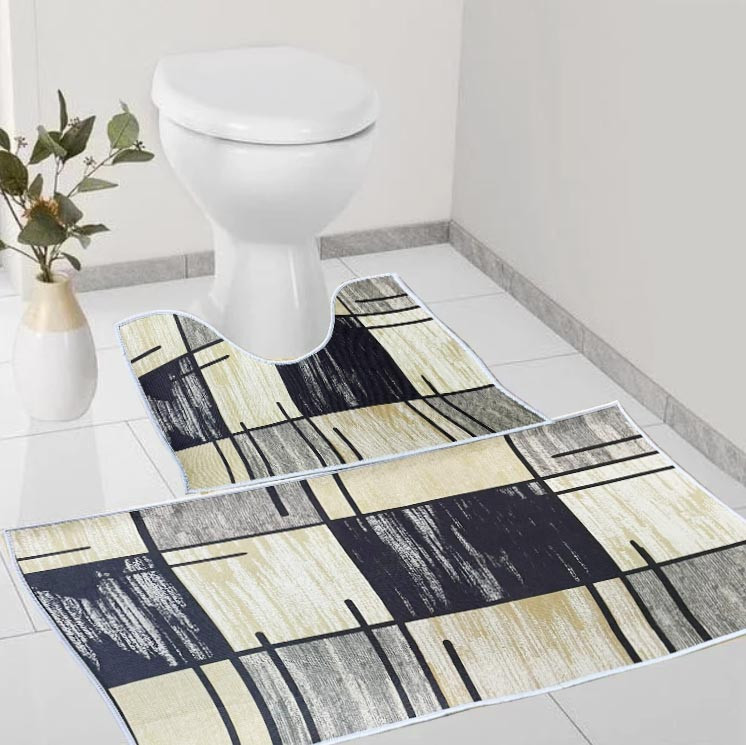 Коврик для ванной двойка 80х50 см и 50х40 см черно-бежевый, фото 1