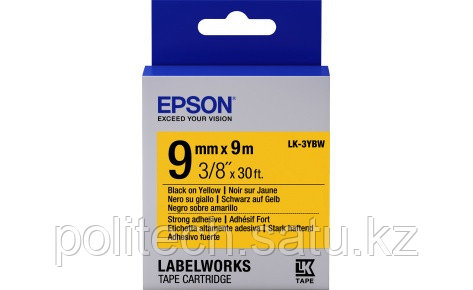 Лента повышенной адгезии Epson C53S653005, LK-3YBW, 9 мм, желтая/черная, 9м - фото 1 - id-p114511970