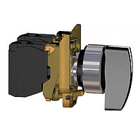 Переключатель, металл, черный, Ø22, длинная ручка, 3 положения, возврат, 2 НО XB4BJ53