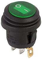 Выключатель клавишный круглый ON-OFF 250V6A (3с) с подсв.зеленый REXANT