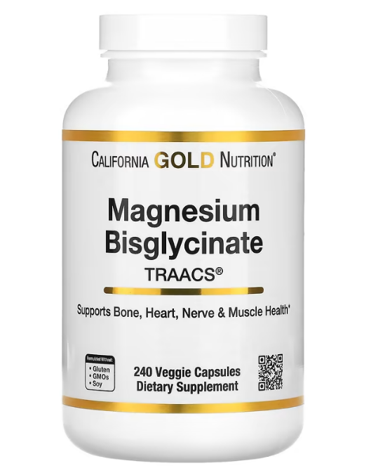 California Gold Nutrition, бисглицинат магния, с TRAACS®, 200 мг, 240 растительных капсул (100 мг в 1 капсуле)