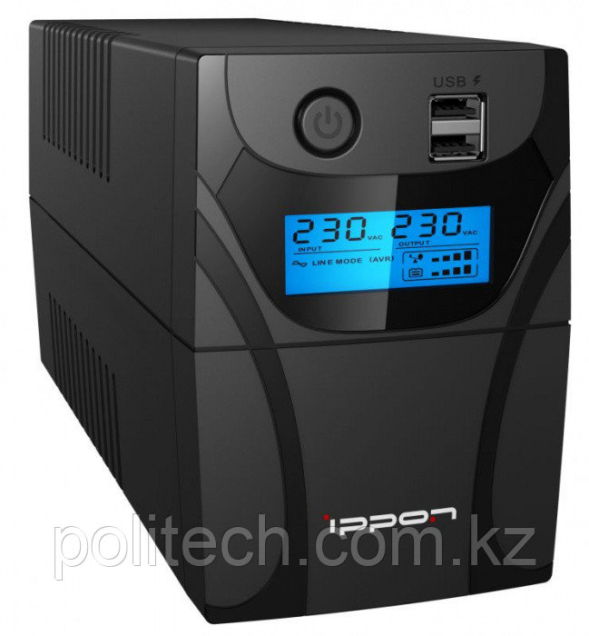ИБП Ippon Back Power Pro II 800, 800VA, 480ВТ, AVR 162-290В, 4хС13, 
управление по USB, RJ-45, LCD, без