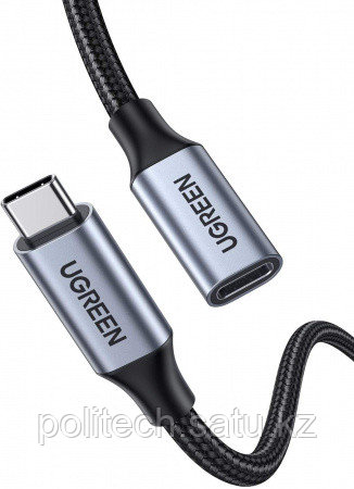 Кабель UGREEN US372 USB-C Male to USB-C Female Gen2 Alu Case Braided Extension Cable 1m (Dark gray) 30205 - фото 1 - id-p114511626