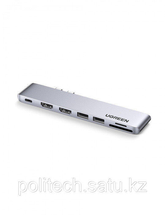 Конвертер Ugreen CM356 Dual USB-C To 2*USB 3.0 A+USB-C Female+ 2*HDMI+TF/SD Converter Gray, 80548 - фото 1 - id-p114511792