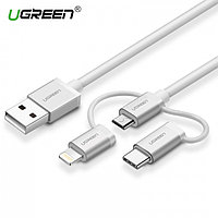 Переходник Ugreen US186 USB 2.0 A To Micro USB+Lightning+Type C (3 in 1) 
Cable Sliver 1.5M, 50203