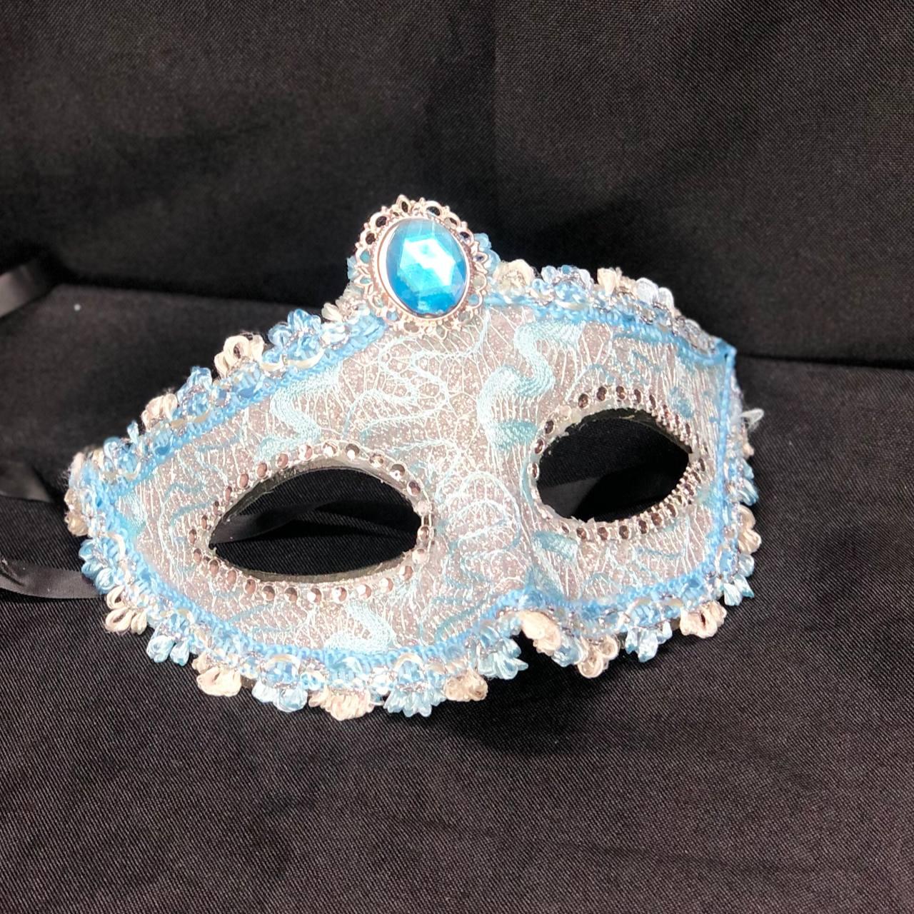 Венецианская маска Коломбина кружевная с брошью голубая - фото 4 - id-p114561056